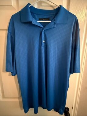 Greg Norman Collection Light Blue Windowpane Short Sleeve Polo